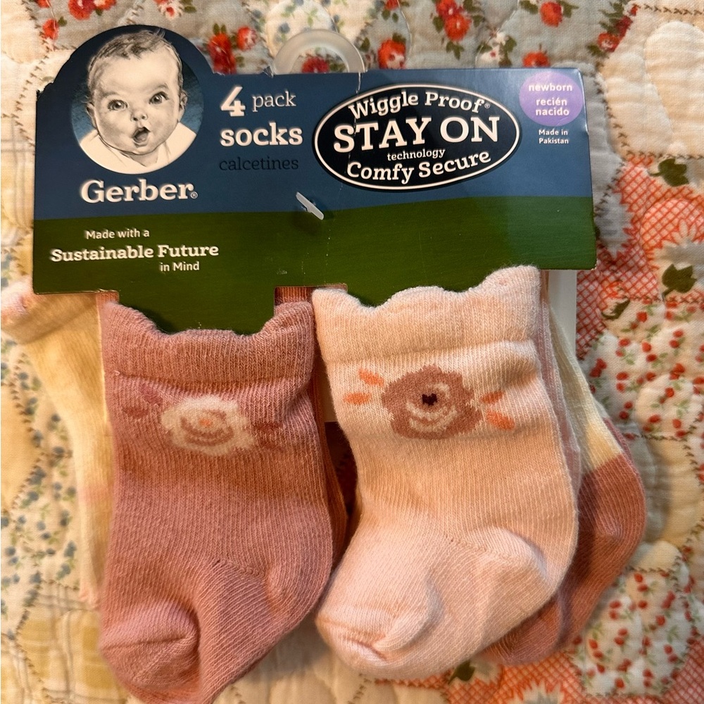 Gerber Baby Socks 4-Pack - Pink, Cream, and White